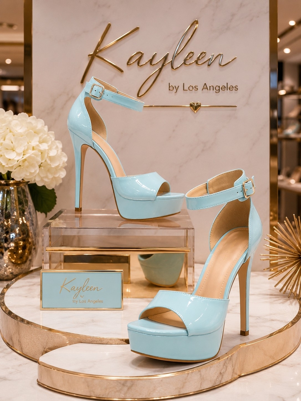 KAYLEEN By Los Angeles Baby Blue Patent Platform Ankle-Strap Heels
